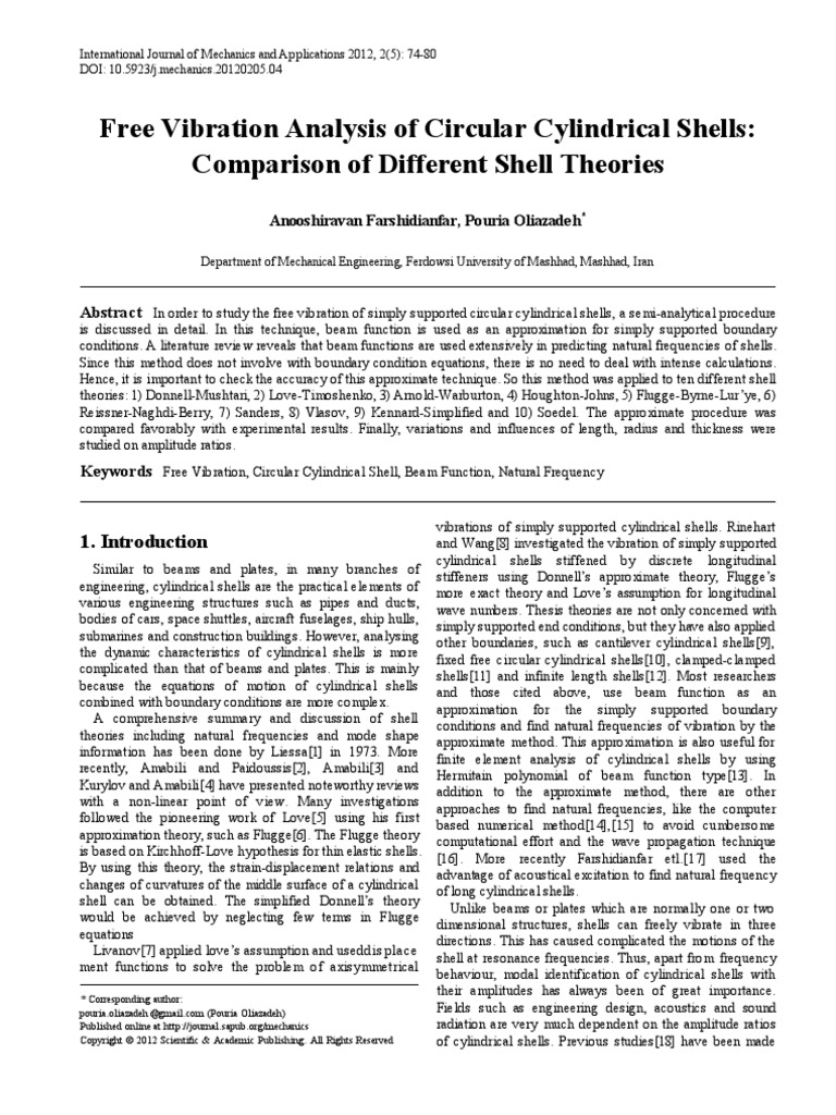 Free Vibration Analysis of Circular Cylindrical Shells | PDF | Normal ...