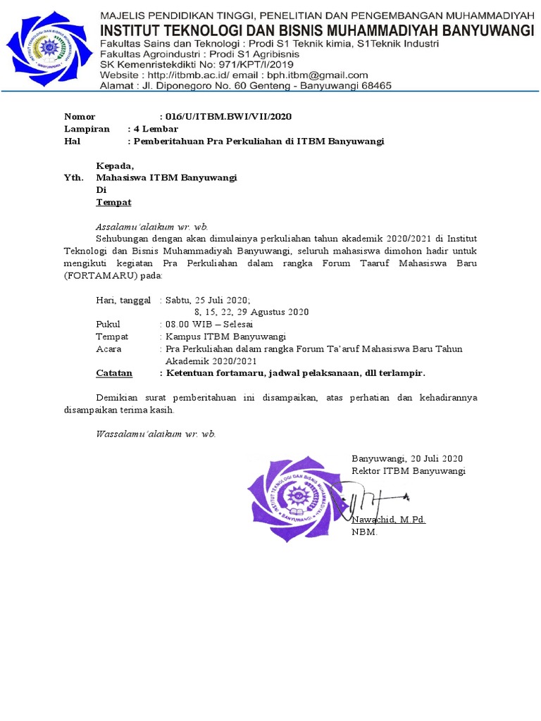 Pra Perkuliahan FORTAMARU ITBM 2020 | PDF