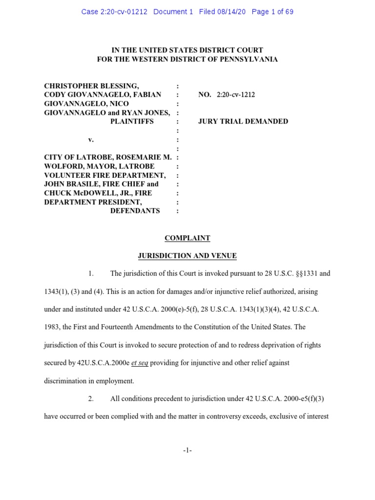 Latrobe Firefighters' Civil Rights Complaint | PDF | Firefighter | By Law