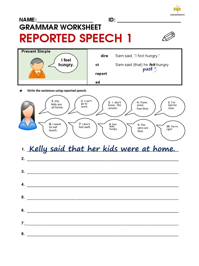 Reported Speech 1: Grammar Worksheet | PDF