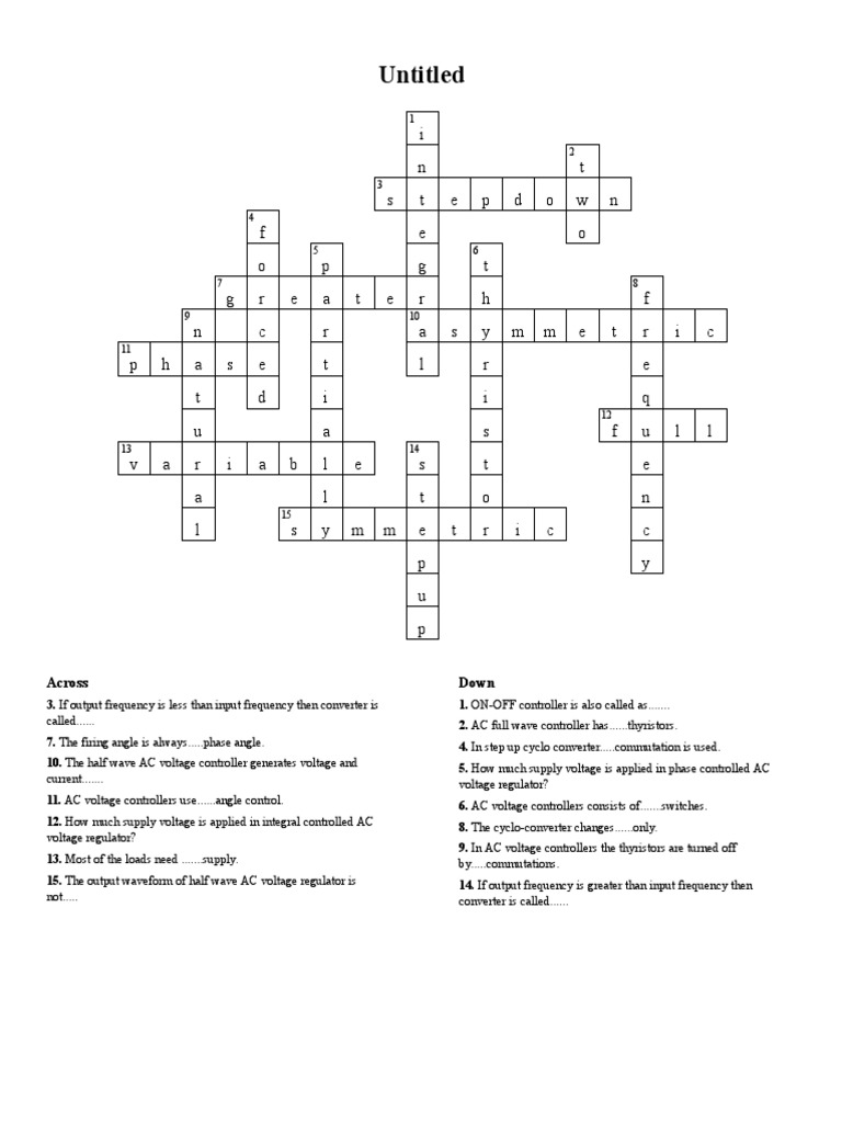 Crossword 4 Solution PDF Alternating Current Electrical Circuits