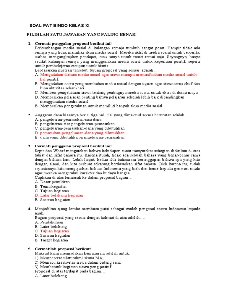 Soal Materi Proposal Kelas 11 Kurikulum 2013