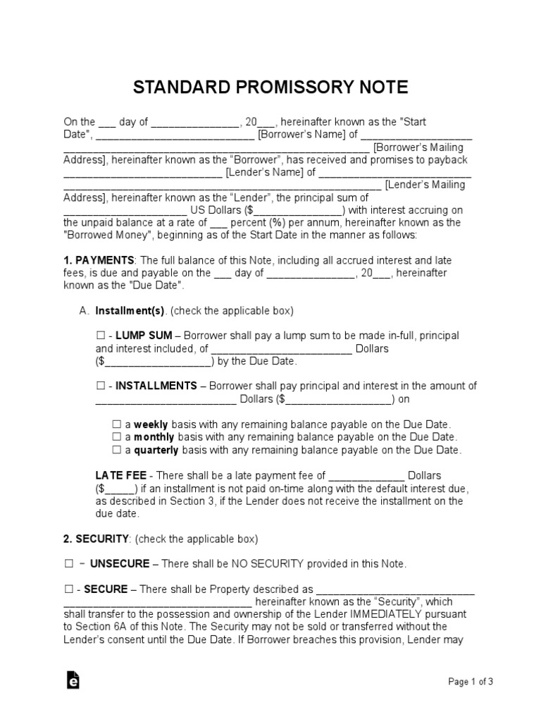 Standard Promissory Note Template | PDF | Guarantee | Interest