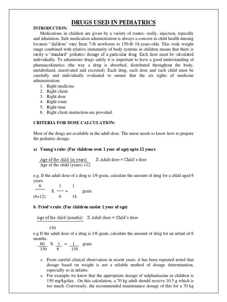 Pediatric Drug Dose Calculation Guide | PDF | Intravenous Therapy ...