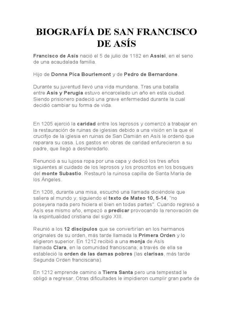 Biografía de San Francisco de Asís | PDF | Francisco de Asís | Líder  religioso