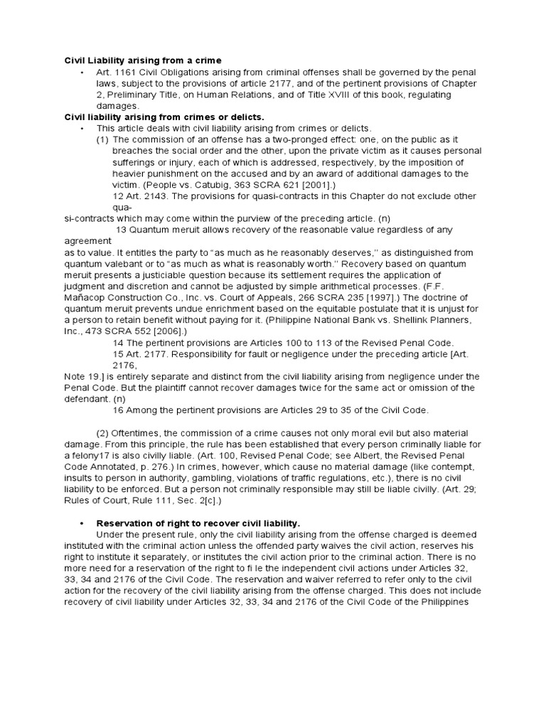 Civil Liability from Criminal Offenses | PDF | Criminal Law | Crime ...