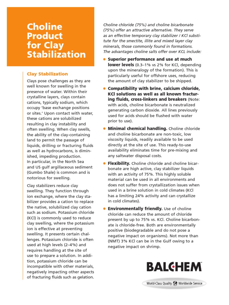 Choline Salts Clay Stabilizer PDF PDF Potassium Chloride Chloride