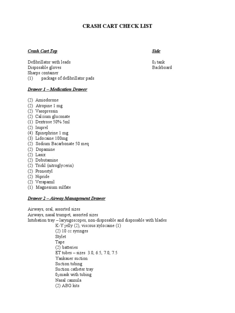 CRASH CART Arrangement Download Free PDF Syringe Catheter
