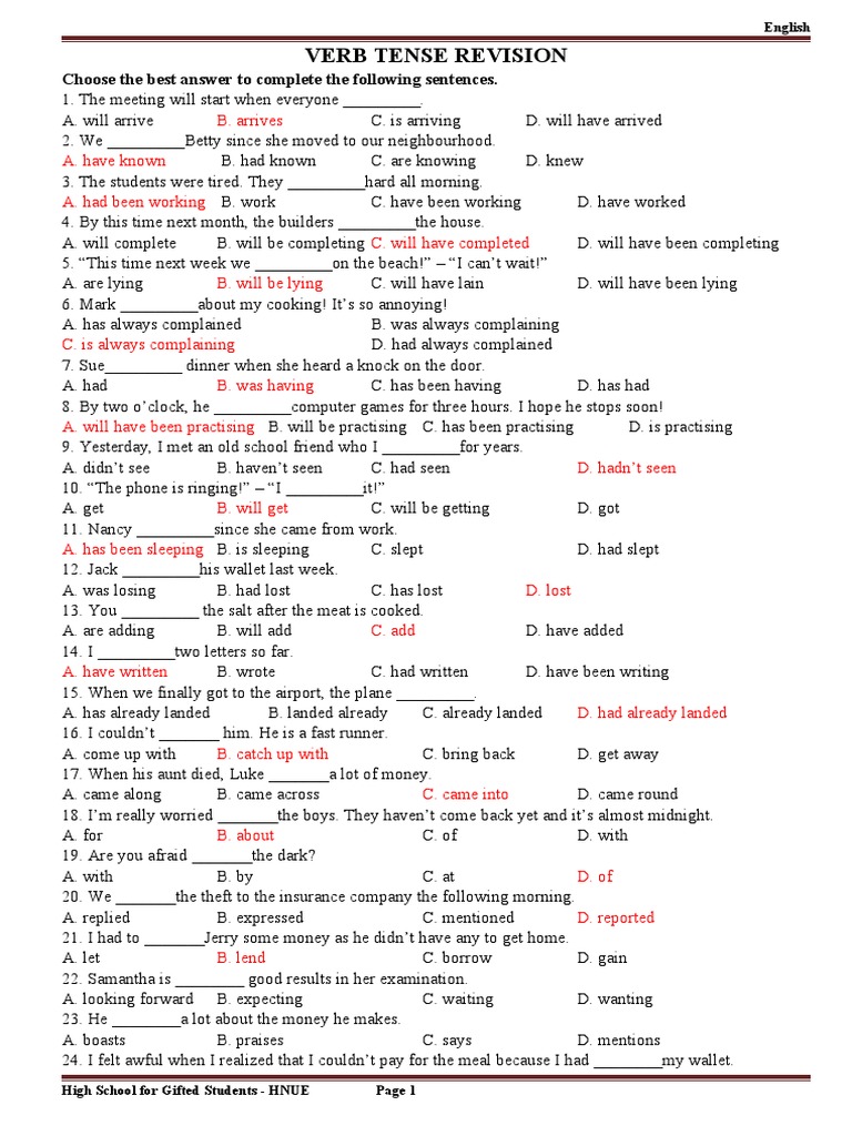 Verb Tense Revision Exercises | PDF