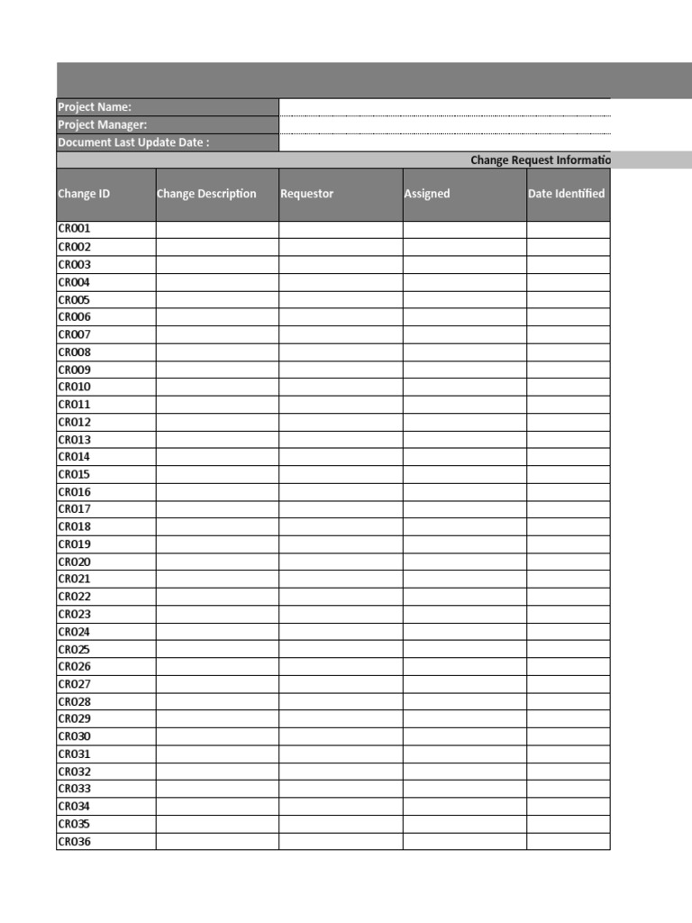 Project Change Log Template | PDF