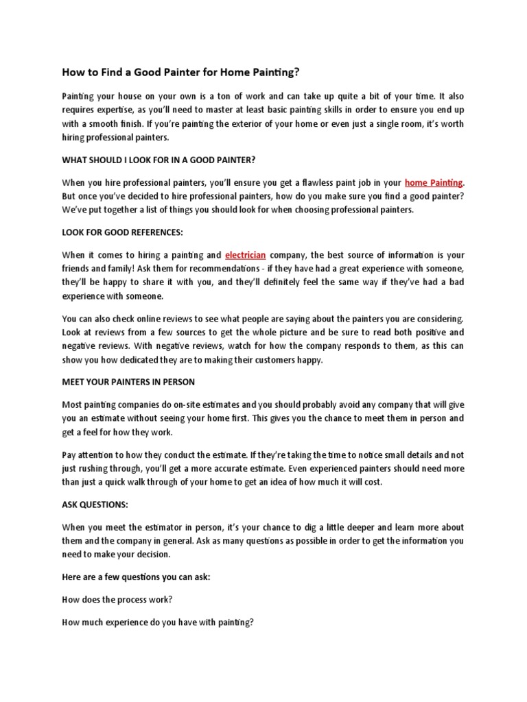 How To Find A Good Painter For Home Painting? PDF Paintings