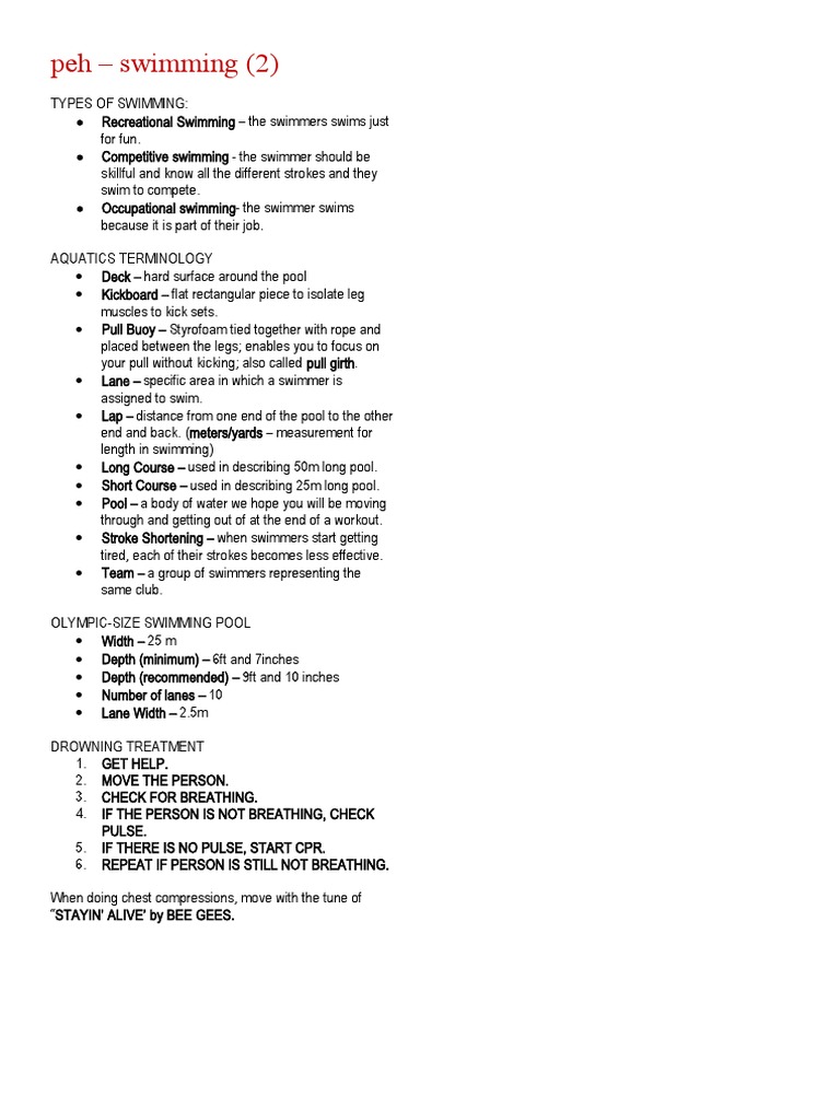 Peh Swimming Pdf