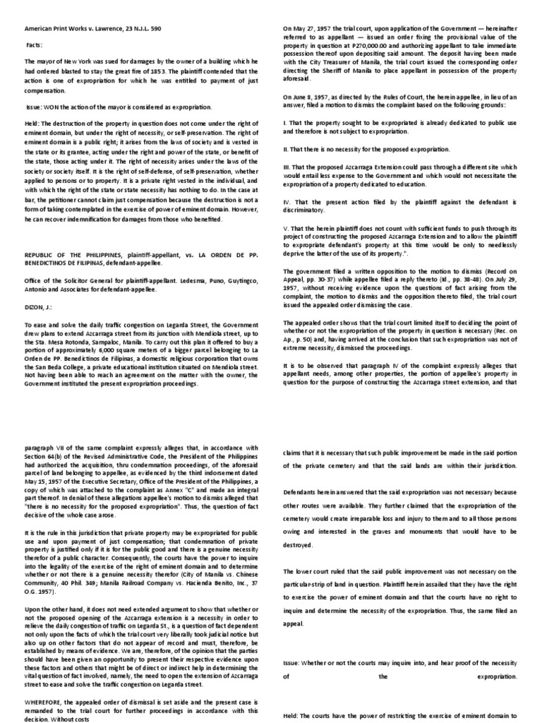 Expropriation Necessity in Manila Case | PDF | Eminent Domain | Easement