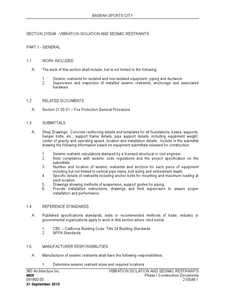 Seismic Restraints for Basrah Sports City | PDF | Pipe (Fluid ...