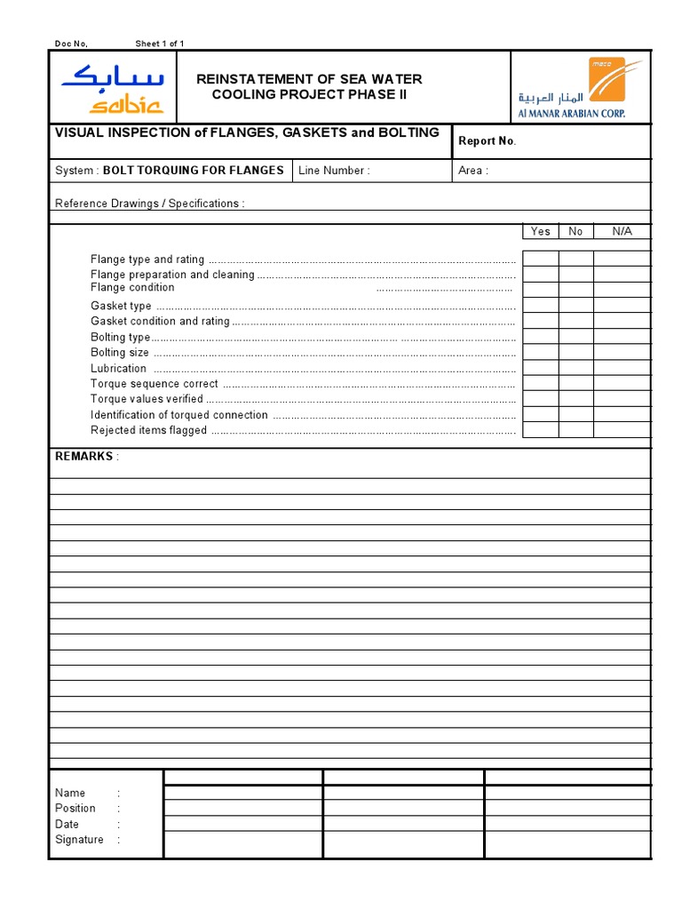 Flange and Gasket Inspection Report | PDF