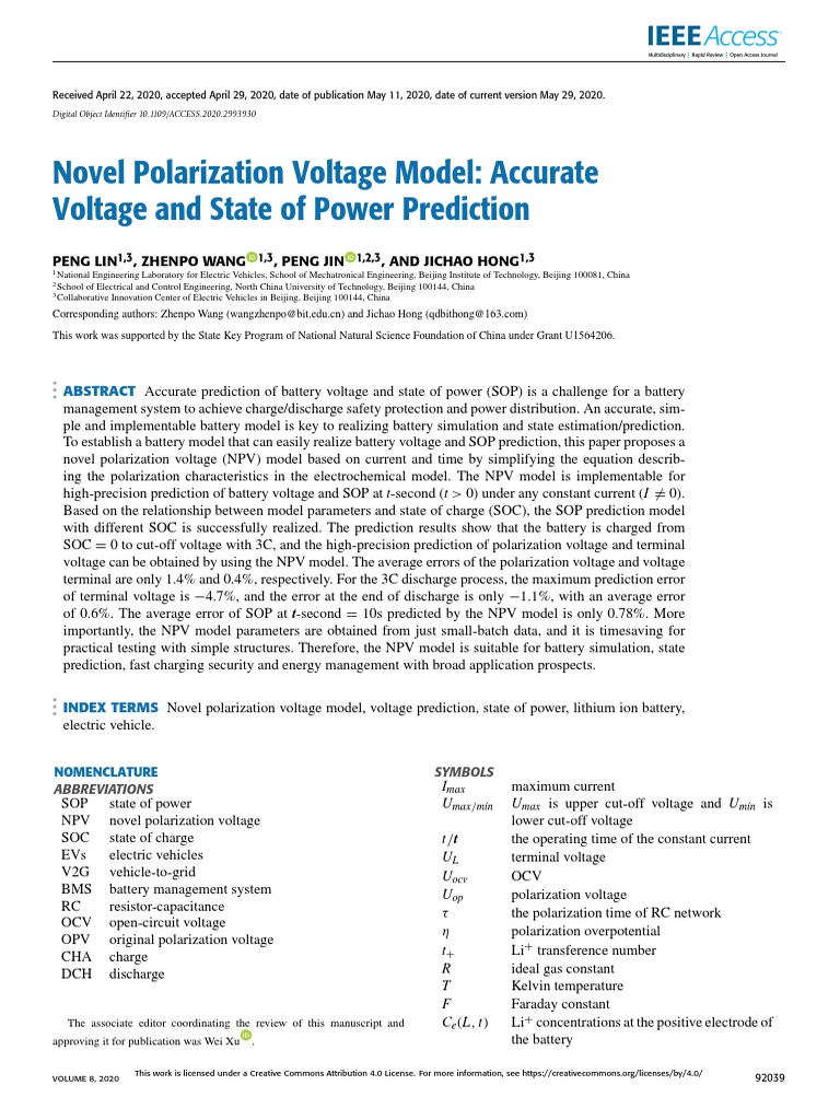 Novel Polarization Voltage Model Accurate Voltage and State of Power ...