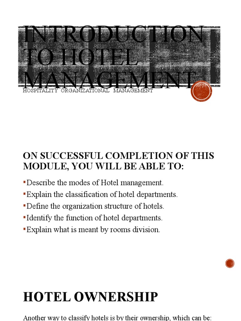 Introduction to Hotel Management Concepts | PDF | Franchising | Hotel