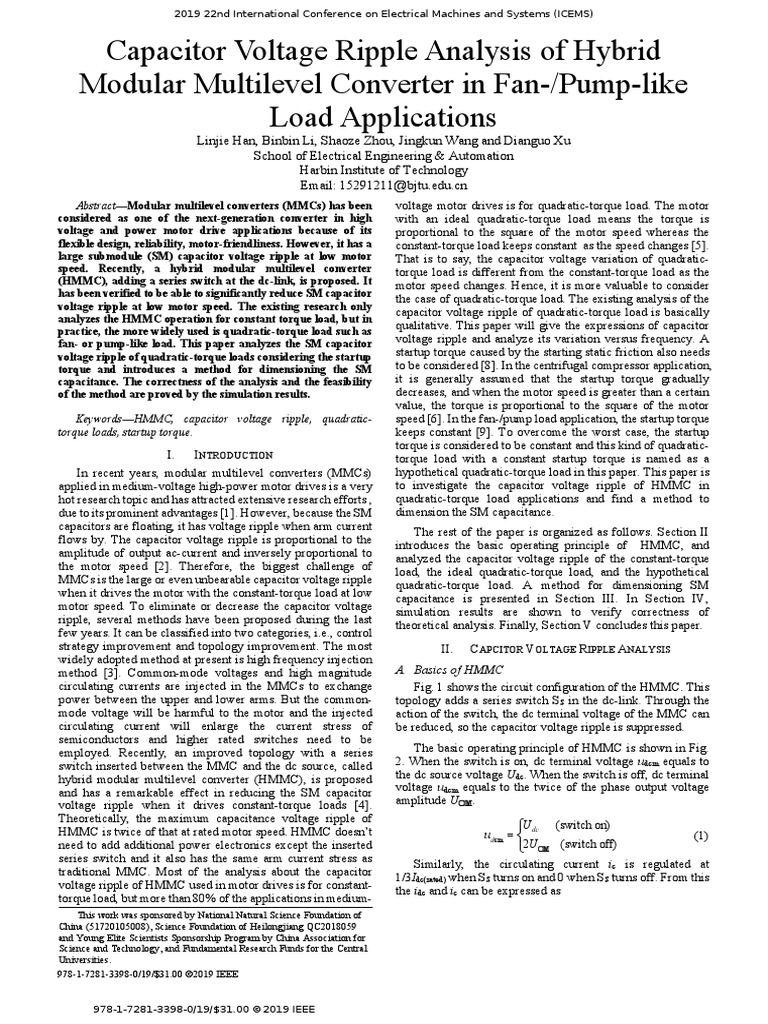 Capacitor Voltage Ripple Analysis of Hybrid Modular Multilevel ...