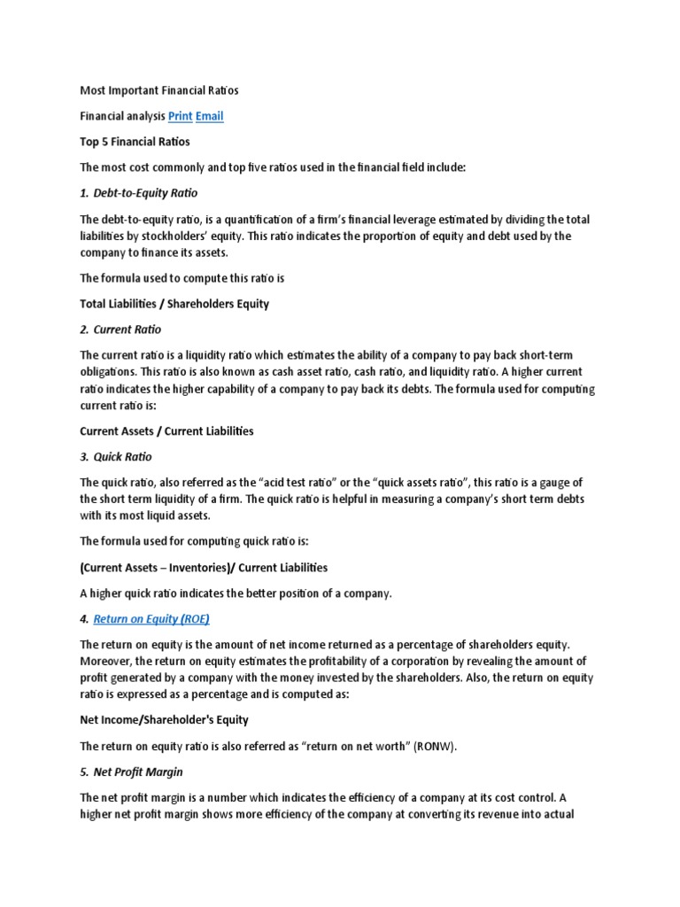 Most Important Financial Ratios | PDF | Business | Finance & Money ...