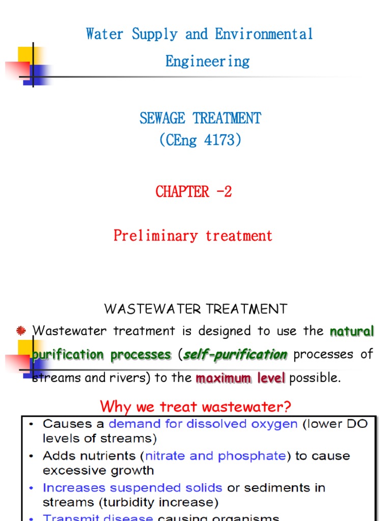 Water Supply and Environmental Engineering Chapter 2 Preliminary Treatment PDF Sewage