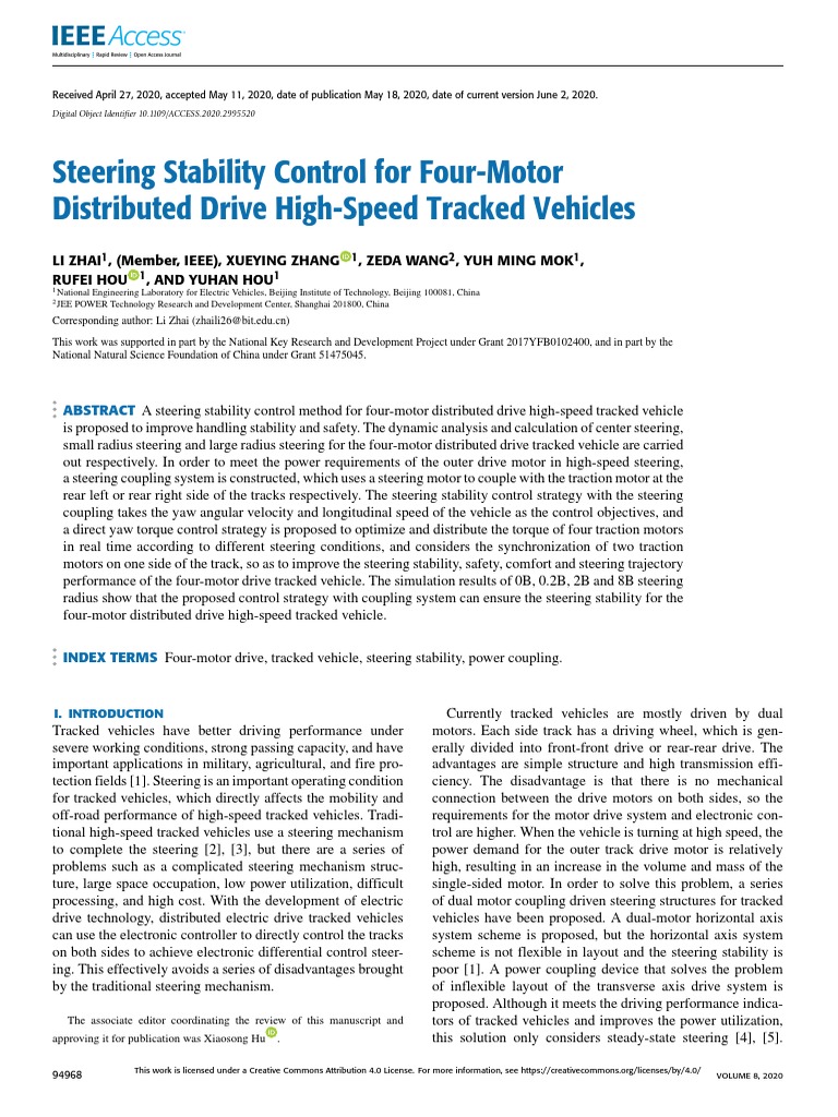 Steering Stability Control For Four-Motor Distributed Drive High-Speed ...
