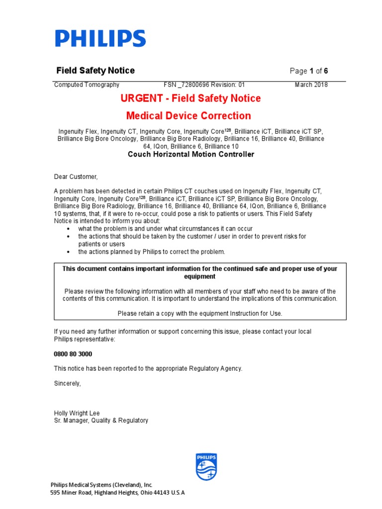 Philips CT Field Change Notice | PDF | Ct Scan | Radiology