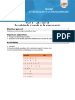 Nivel 1 - Laboratorio2 Descubriendo El Mundo de La Programación Objetivo General Objetivos Específicos