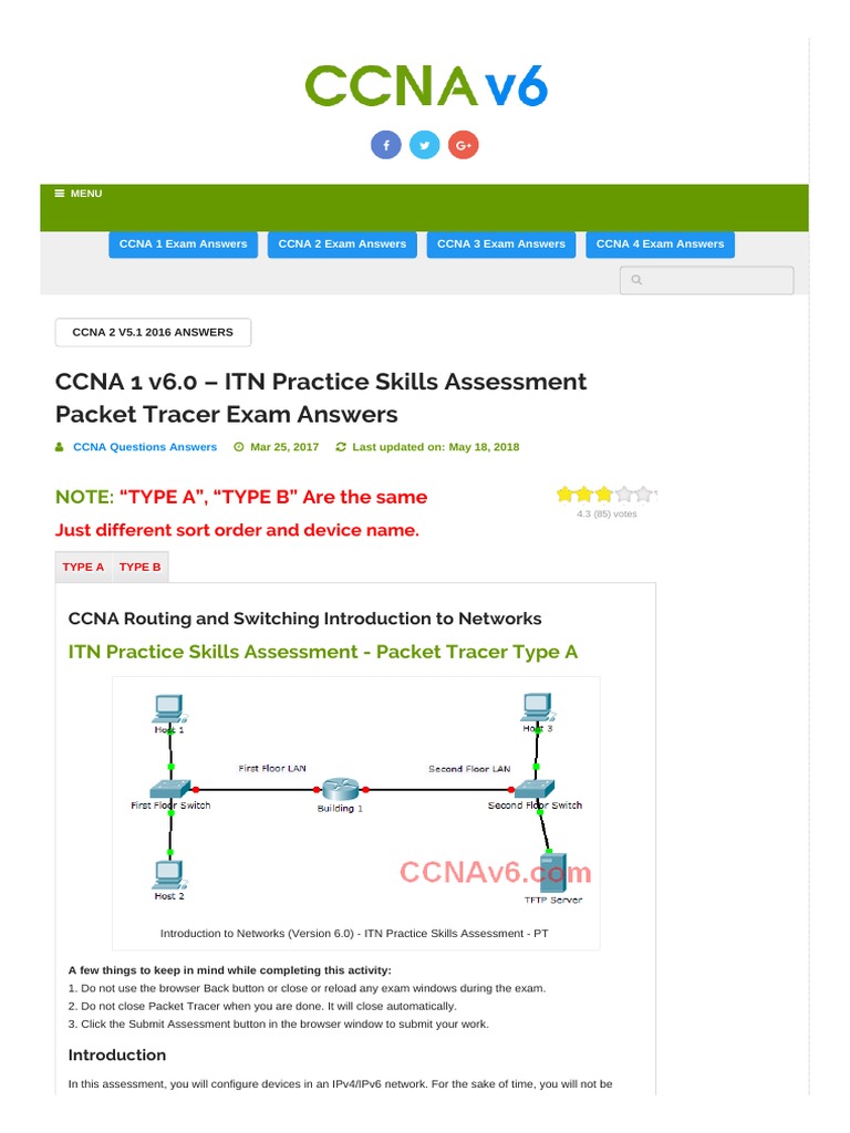Ccna 1 v6 0 E28093 Itn Practice Skills Assessment Packet Tracer Exam(00)