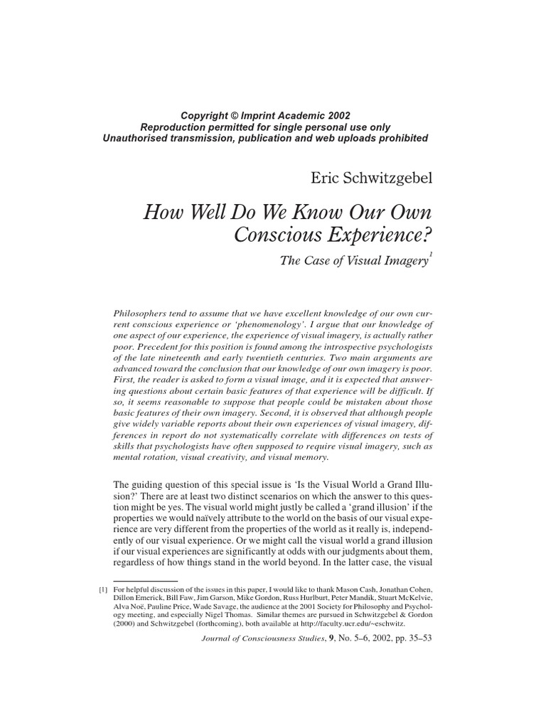 How Well Do We Know Our Own Conscious Experience?: Eric Schwitzgebel ...