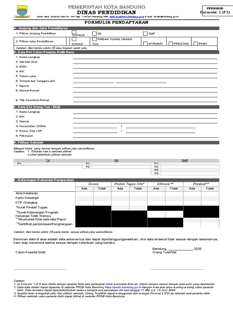 Formulir 1 (F1) PPDB2020 | PDF