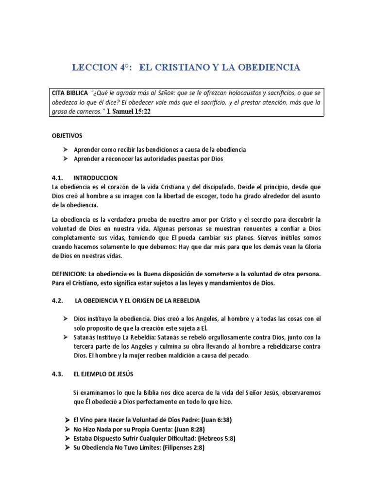 La Obediencia en la Vida Cristiana | PDF | Pecado | Cristo (título)