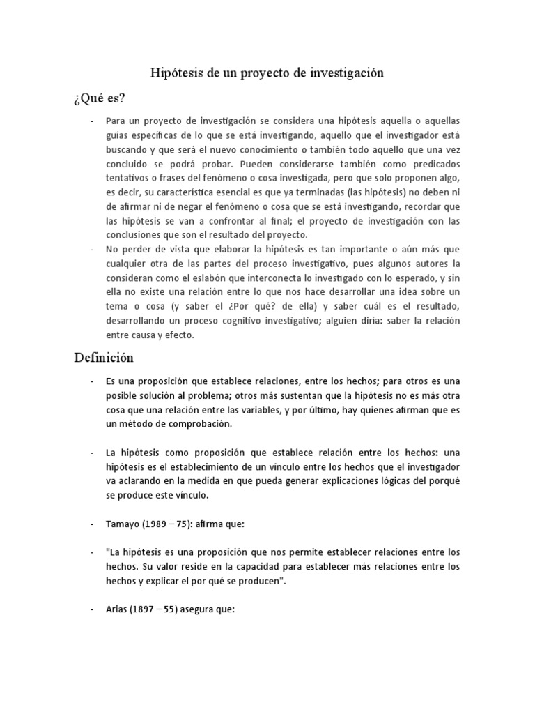 Hipótesis de Un Proyecto de Investigación | PDF | Hipótesis | Proposición