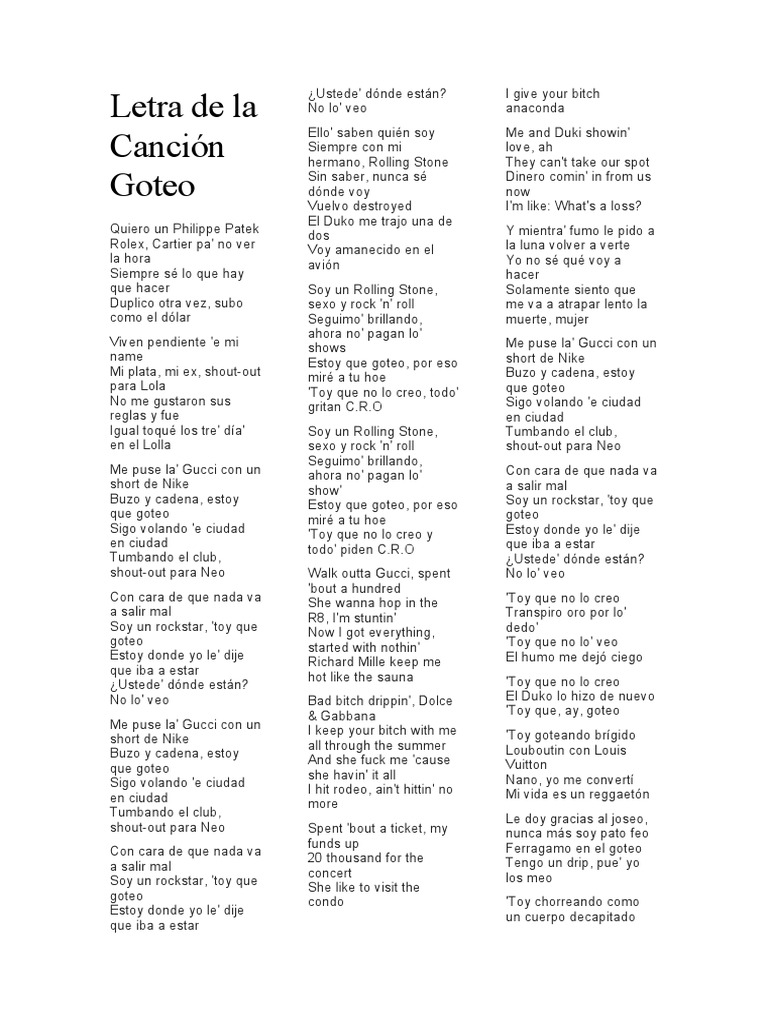 Letra de La Cancion Goteo | PDF | Fashion