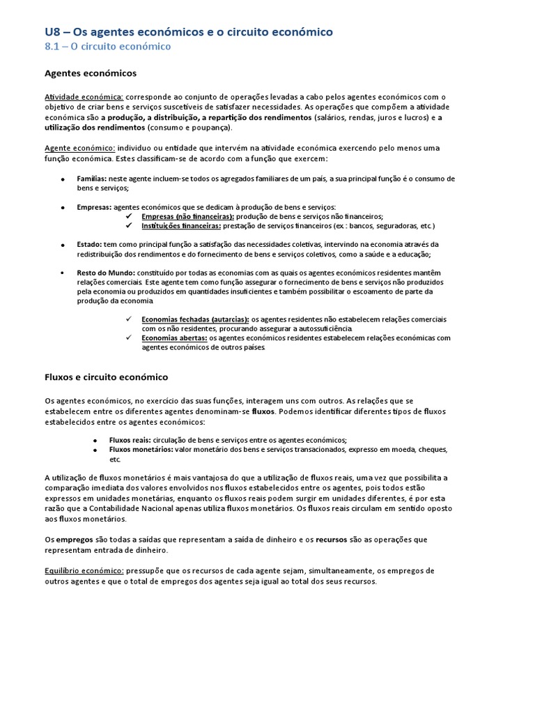 Agentes e Fluxos no Circuito Económico | PDF | Moeda | Economia