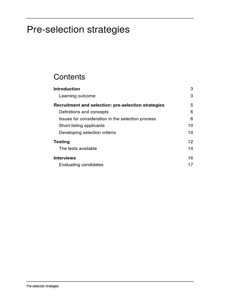 Pre-Selection Strategies in Recruitment | PDF | Recruitment ...