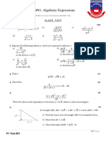P1 #01: Algebraic Expressions: Class Test