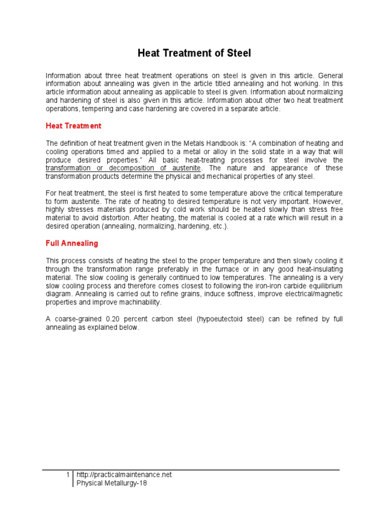 Heat Treatment Processes for Steel | PDF | Heat Treating | Annealing ...