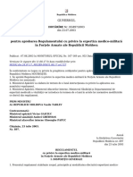 Pentru Aprobarea Regulamentului Cu Privire La Expertiza Medico-Militară În Forţele Armate Ale Republicii Moldova