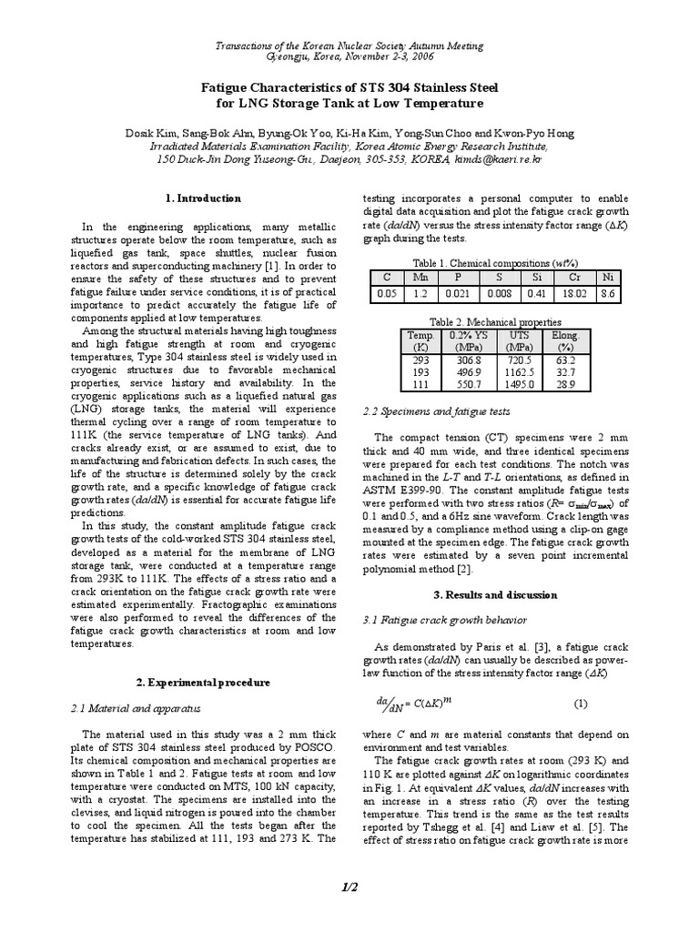 Fatigue Characteristics of STS 304 Stainless Steel | PDF | Fatigue ...