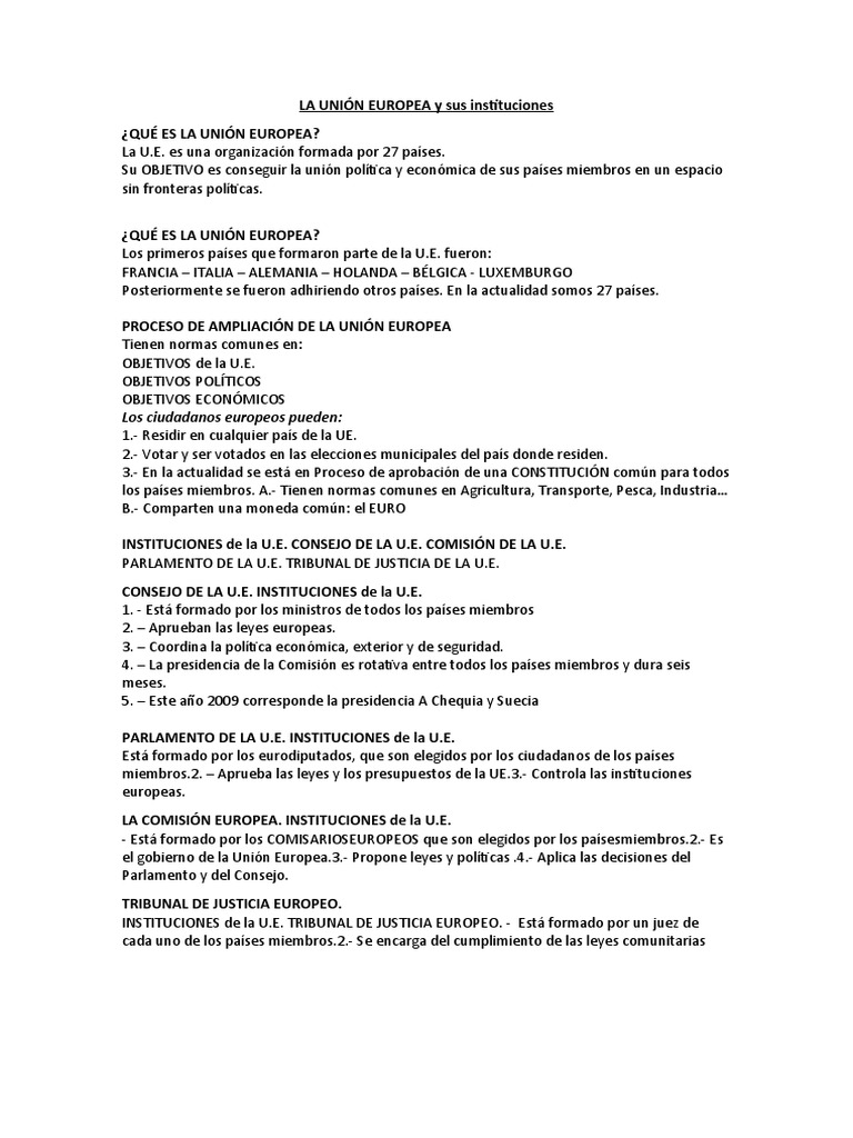 LA UNIÓN EUROPEA y Sus Instituciones | PDF | Viajes y turismo