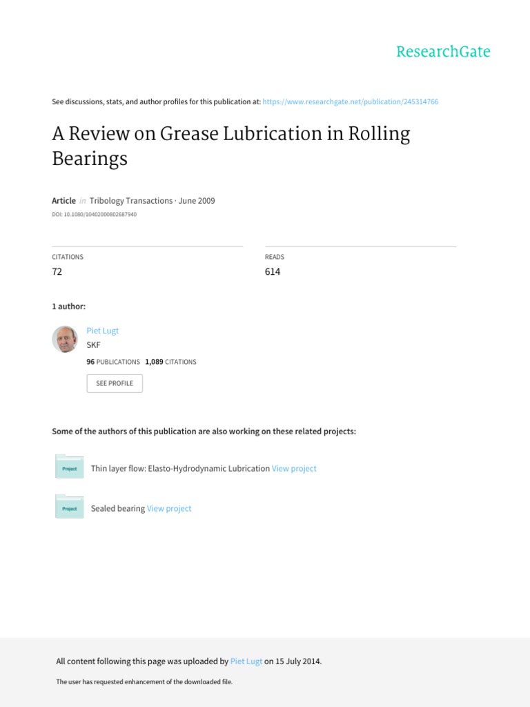 A Review On Grease Lubrication in Rolling Bearings | PDF | Bearing ...