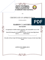 Certificate of Appreciation for Guest Speaker at Labas Senior High School Graduation