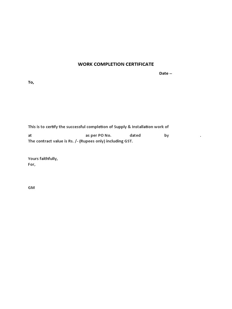 Work Completion Certificate Template | PDF | Business