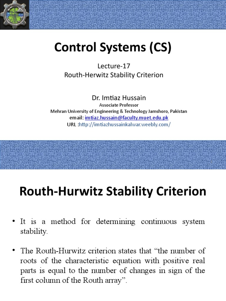 Routh-Hurwitz Stability Criterion Explained | PDF | Stability Theory ...
