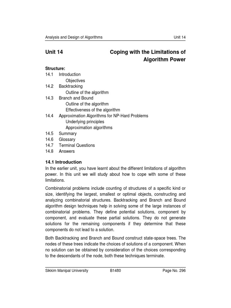 Unit 14 Coping With The Limitations of Algorithm Power: Structure ...