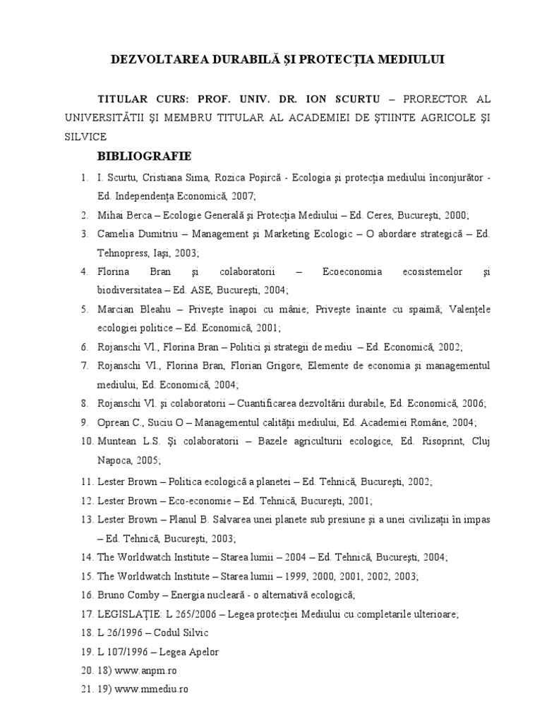 Dezvoltare Durabila Si Protectia Mediului Cursurile 1 5