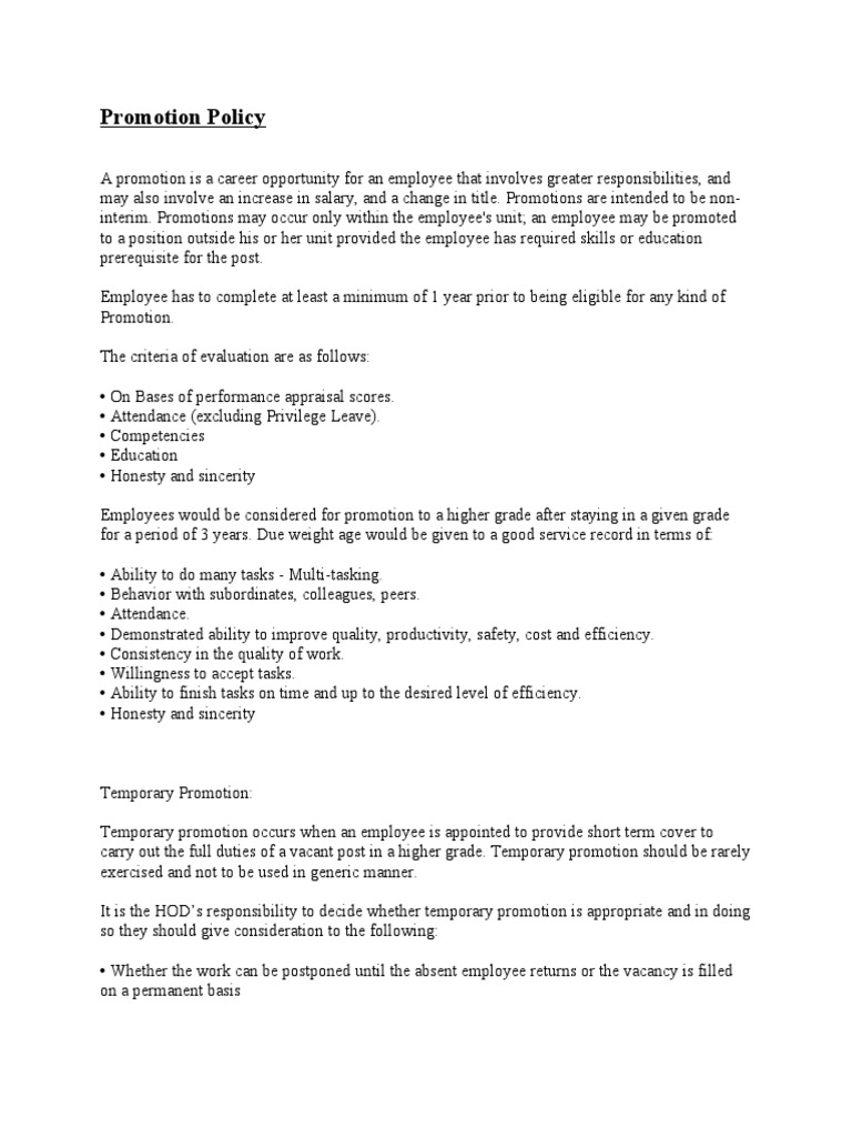 Promotion Policy | PDF