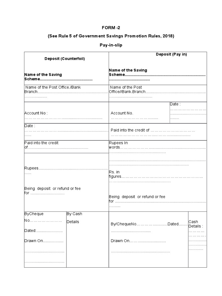 Form 2 (See Rule 5 of Government Savings Promotion Rules, 2018) Pay