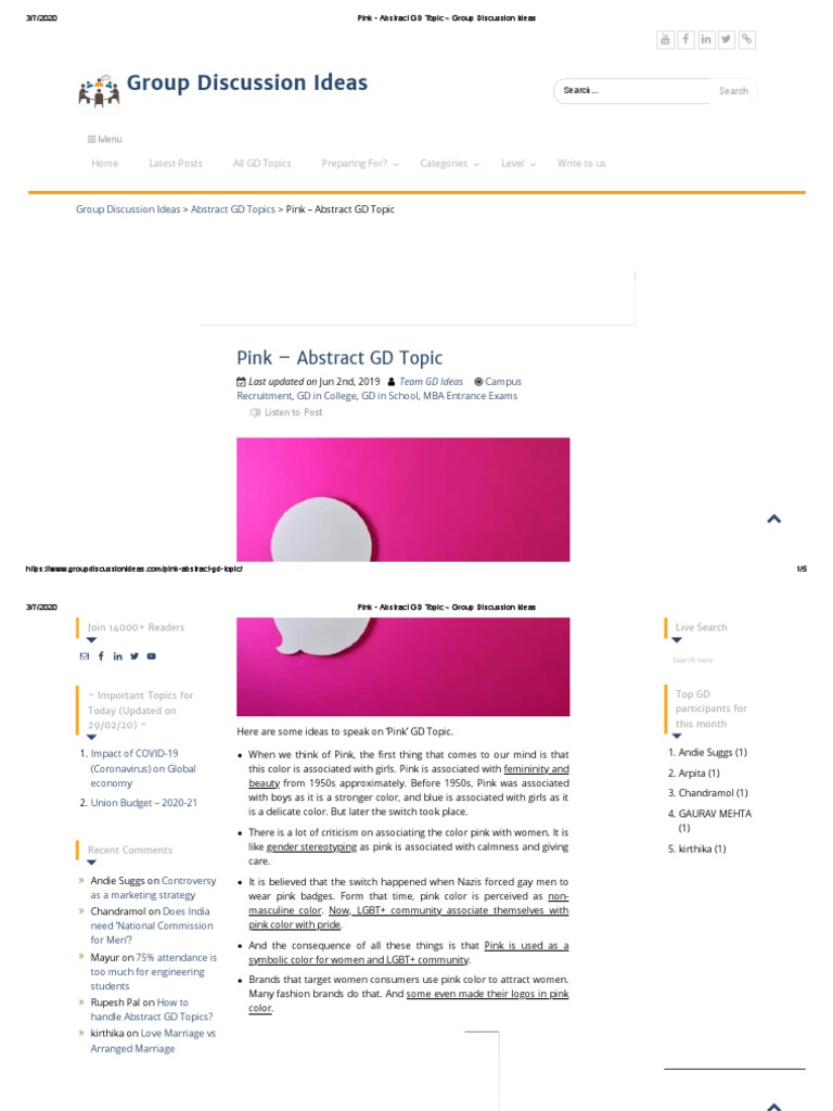 Pink - Abstract GD Topic - Group Discussion Ideas PDF | PDF | Brand