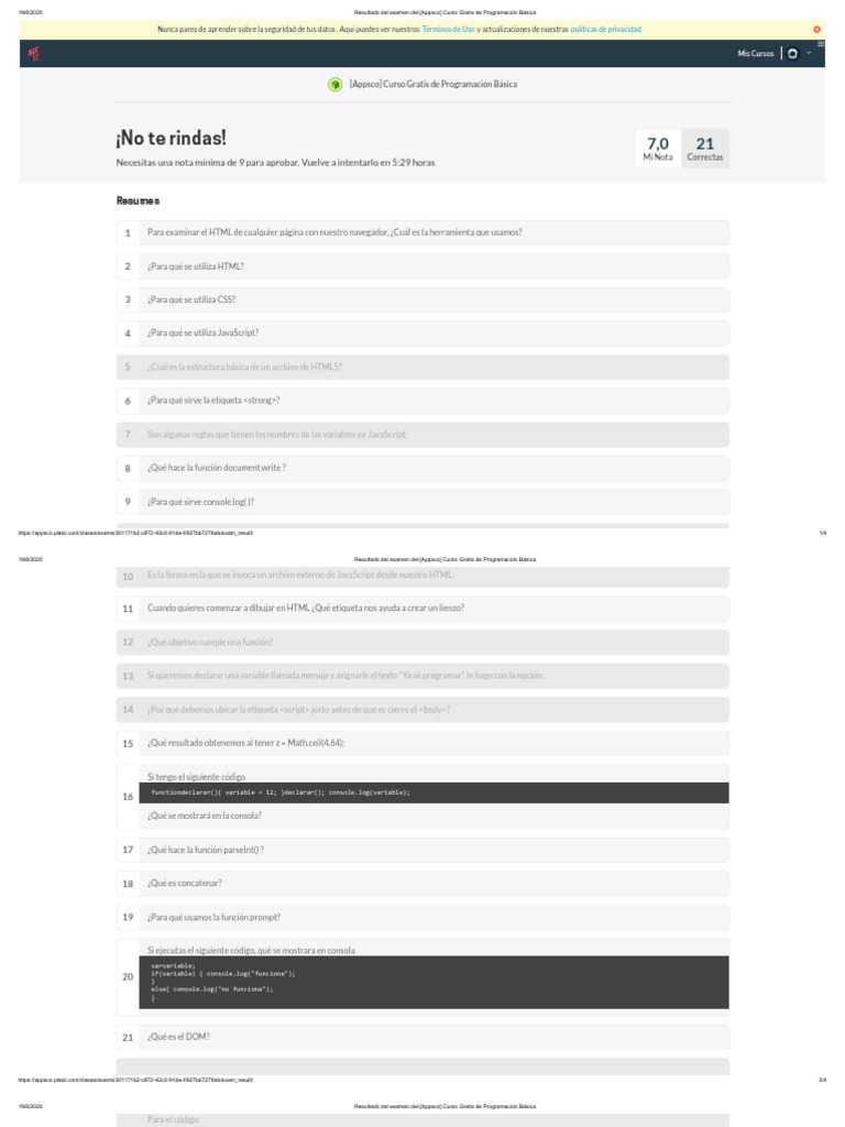 Resultado examen Curso Programación Básica | PDF | HTML | Script Java